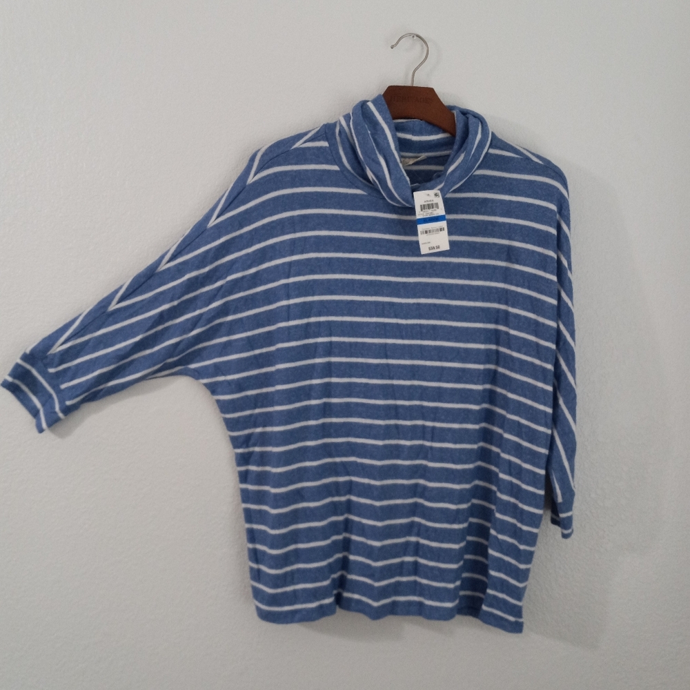 Maison Jules XL Aruba Heather Indigo Striped Knit Turtleneck Pullover Top - New